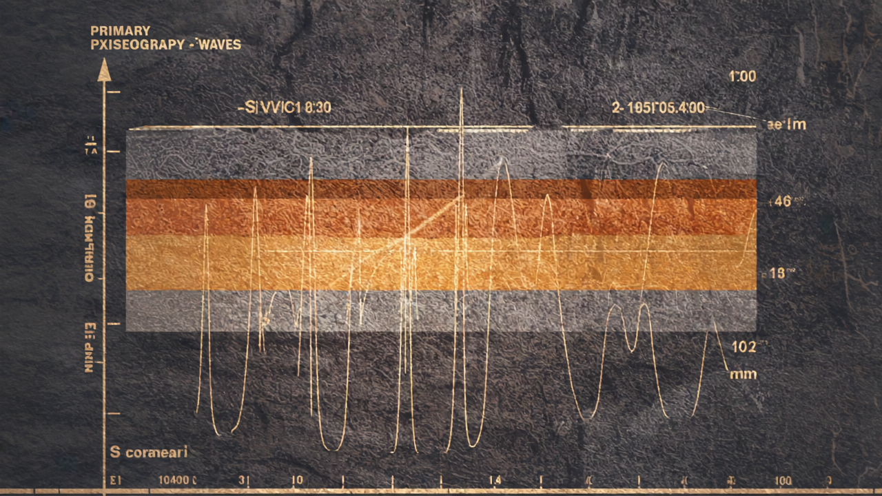 Primary waves and secondary waves going through the earth